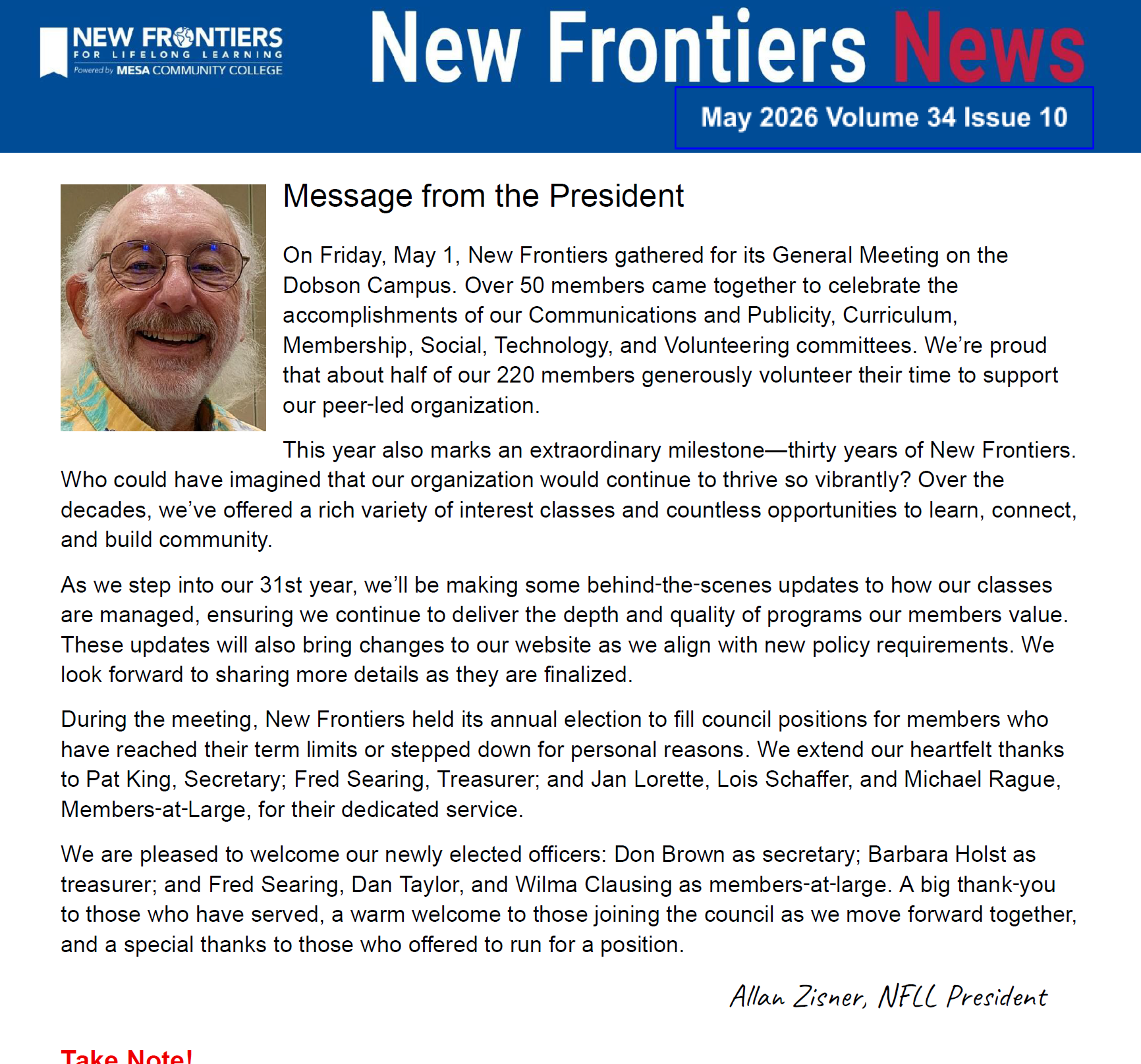 May newsletter first page