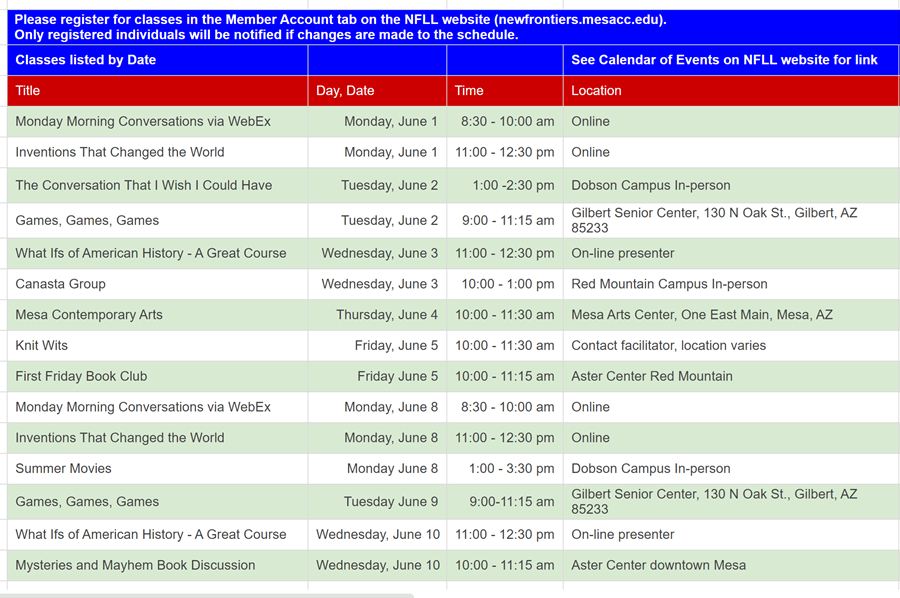 image of summer schedule